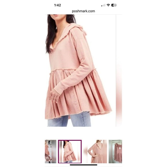 New Free People Summer Dreams pink oversized size S hoodie sweatshirt NWT - Picture 8 of 8